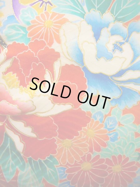 画像12: J1104S  子供用 女性用着物  シルク(正絹) 薄い  オレンジ, ぼたん 【中古】 【USED】 【リサイクル】 ★★★☆☆ (12)