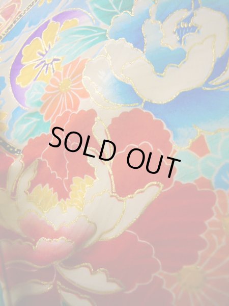 画像19: J1104S  子供用 女性用着物  シルク(正絹) 薄い  オレンジ, ぼたん 【中古】 【USED】 【リサイクル】 ★★★☆☆ (19)