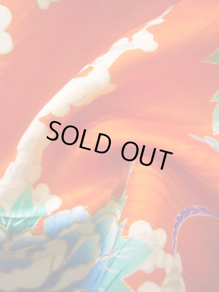 画像21: J1104S  子供用 女性用着物  シルク(正絹) 薄い  オレンジ, ぼたん 【中古】 【USED】 【リサイクル】 ★★★☆☆ (21)