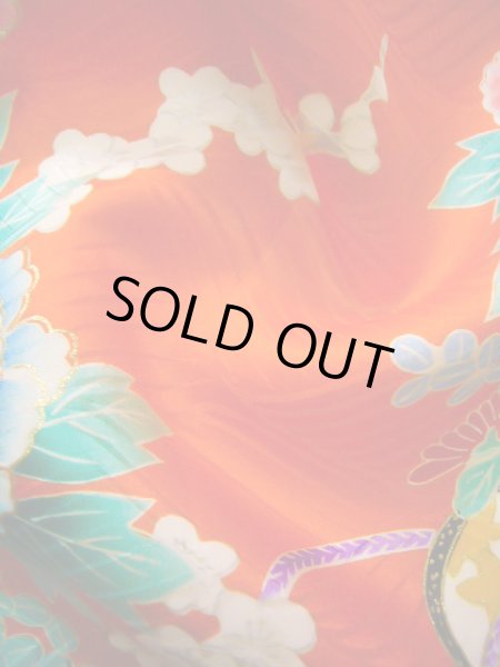 画像22: J1104S  子供用 女性用着物  シルク(正絹) 薄い  オレンジ, ぼたん 【中古】 【USED】 【リサイクル】 ★★★☆☆ (22)