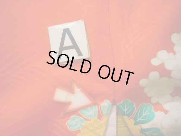 画像24: J1104S  子供用 女性用着物  シルク(正絹) 薄い  オレンジ, ぼたん 【中古】 【USED】 【リサイクル】 ★★★☆☆ (24)