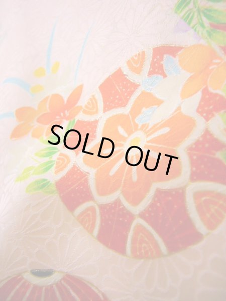 画像18: J1104T  子供用 女性用着物 毬柄 シルク(正絹) 淡い 薄い ピンク, 花 【中古】 【USED】 【リサイクル】 ★★☆☆☆ (18)