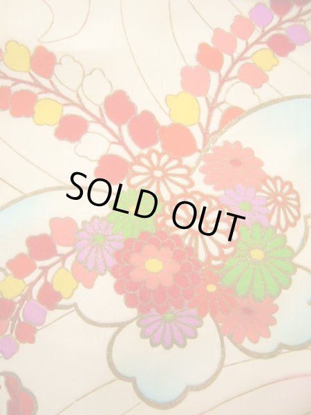 画像6: J1104U  子供用 女性用着物  シルク(正絹)   オフ ホワイト, 花 【中古】 【USED】 【リサイクル】 ★★☆☆☆ (6)