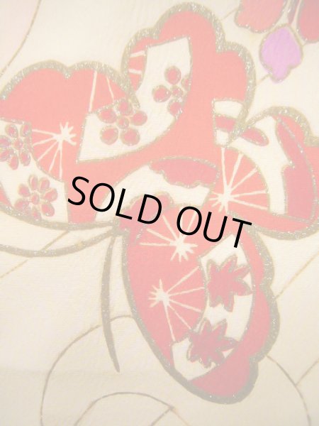 画像7: J1104U  子供用 女性用着物  シルク(正絹)   オフ ホワイト, 花 【中古】 【USED】 【リサイクル】 ★★☆☆☆ (7)