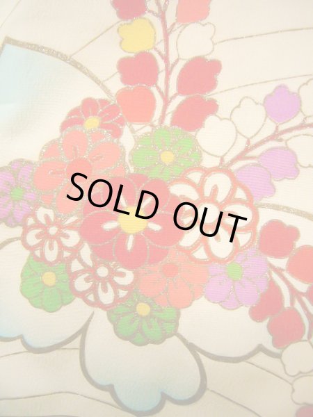 画像9: J1104U  子供用 女性用着物  シルク(正絹)   オフ ホワイト, 花 【中古】 【USED】 【リサイクル】 ★★☆☆☆ (9)
