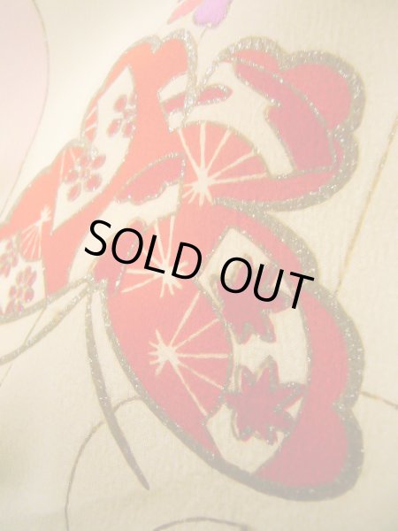 画像12: J1104U  子供用 女性用着物  シルク(正絹)   オフ ホワイト, 花 【中古】 【USED】 【リサイクル】 ★★☆☆☆ (12)