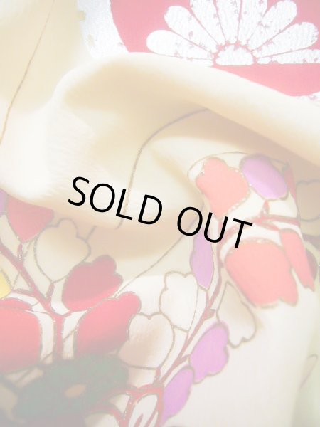 画像15: J1104U  子供用 女性用着物  シルク(正絹)   オフ ホワイト, 花 【中古】 【USED】 【リサイクル】 ★★☆☆☆ (15)