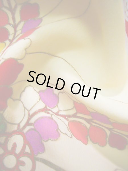 画像16: J1104U  子供用 女性用着物  シルク(正絹)   オフ ホワイト, 花 【中古】 【USED】 【リサイクル】 ★★☆☆☆ (16)