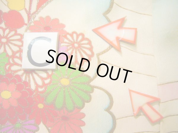 画像20: J1104U  子供用 女性用着物  シルク(正絹)   オフ ホワイト, 花 【中古】 【USED】 【リサイクル】 ★★☆☆☆ (20)