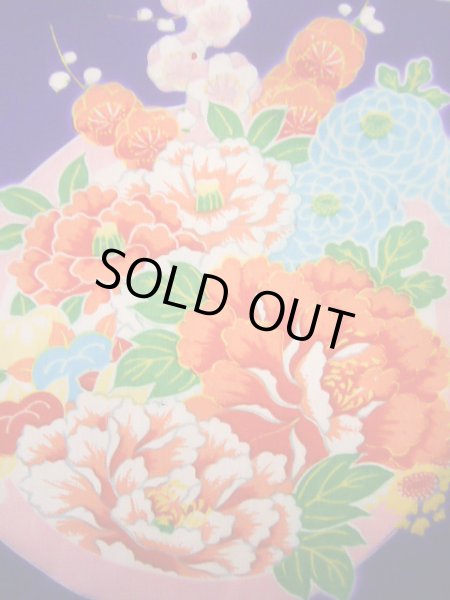 画像5: J1104V  子供用 女性用着物 折り鶴、風車、杜若柄 化繊 深い  青, 花 【中古】 【USED】 【リサイクル】 ★★☆☆☆ (5)