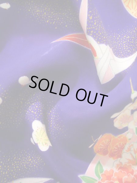 画像16: J1104V  子供用 女性用着物 折り鶴、風車、杜若柄 化繊 深い  青, 花 【中古】 【USED】 【リサイクル】 ★★☆☆☆ (16)