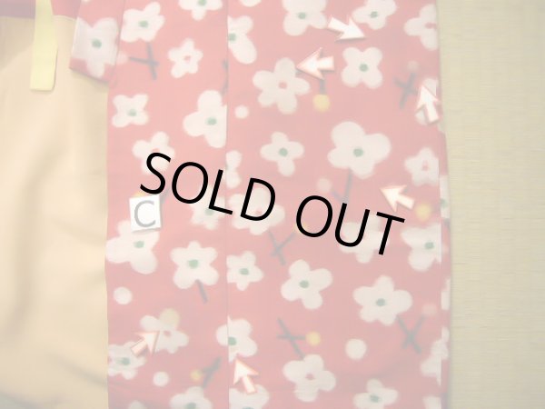 画像18: J1104X  子供用 女性用着物 J1104Yとセット シルク(正絹)   赤, 花 【中古】 【USED】 【リサイクル】 ★★☆☆☆ (18)