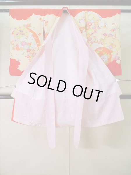 画像3: J1111K Mint  子供用 女性用着物 手描き友禅 化繊 淡い 薄い クリーム, ぼたん 【中古】 【USED】 【リサイクル】 ★★★★☆ (3)