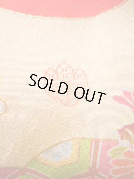 画像4: J1111K Mint  子供用 女性用着物 手描き友禅 化繊 淡い 薄い クリーム, ぼたん 【中古】 【USED】 【リサイクル】 ★★★★☆ (4)