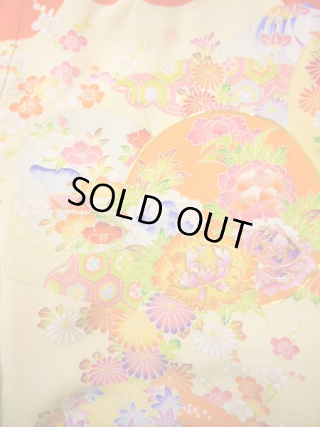 画像5: J1111K Mint  子供用 女性用着物 手描き友禅 化繊 淡い 薄い クリーム, ぼたん 【中古】 【USED】 【リサイクル】 ★★★★☆ (5)