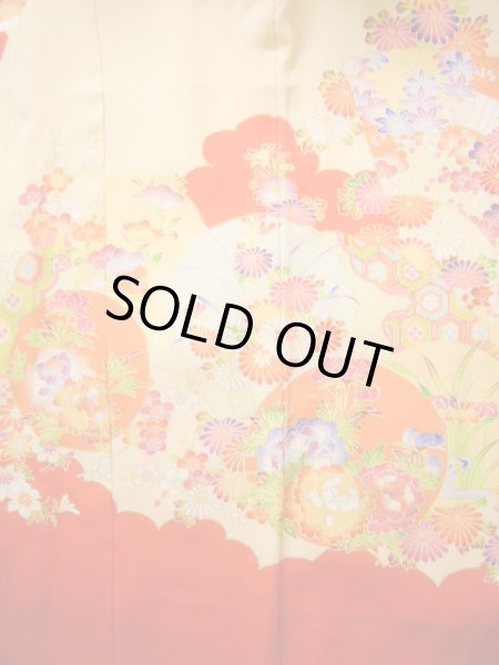 画像6: J1111K Mint  子供用 女性用着物 手描き友禅 化繊 淡い 薄い クリーム, ぼたん 【中古】 【USED】 【リサイクル】 ★★★★☆ (6)