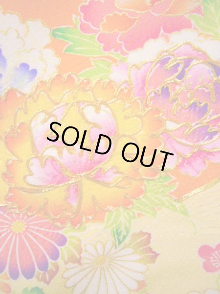 画像8: J1111K Mint  子供用 女性用着物 手描き友禅 化繊 淡い 薄い クリーム, ぼたん 【中古】 【USED】 【リサイクル】 ★★★★☆ (8)