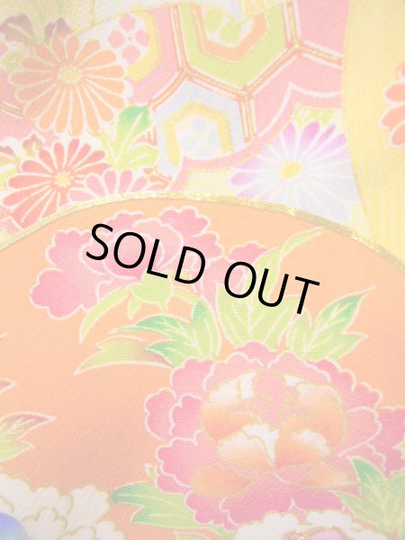 画像9: J1111K Mint  子供用 女性用着物 手描き友禅 化繊 淡い 薄い クリーム, ぼたん 【中古】 【USED】 【リサイクル】 ★★★★☆ (9)