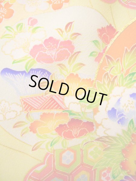 画像10: J1111K Mint  子供用 女性用着物 手描き友禅 化繊 淡い 薄い クリーム, ぼたん 【中古】 【USED】 【リサイクル】 ★★★★☆ (10)