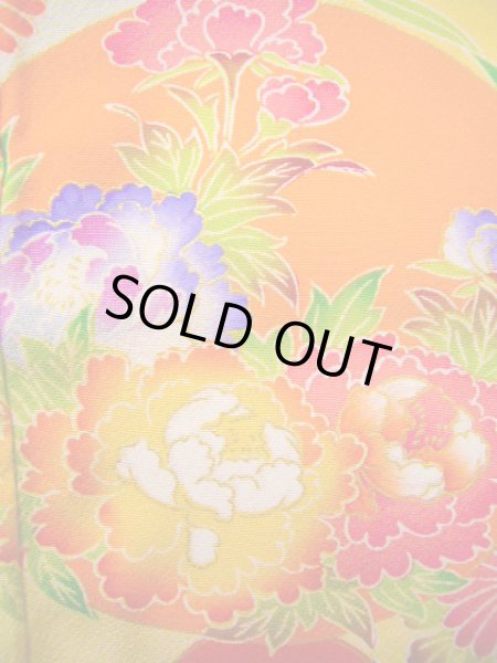 画像14: J1111K Mint  子供用 女性用着物 手描き友禅 化繊 淡い 薄い クリーム, ぼたん 【中古】 【USED】 【リサイクル】 ★★★★☆ (14)