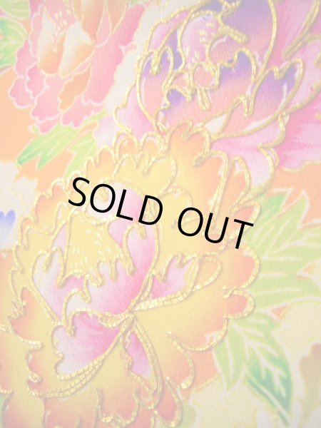 画像18: J1111K Mint  子供用 女性用着物 手描き友禅 化繊 淡い 薄い クリーム, ぼたん 【中古】 【USED】 【リサイクル】 ★★★★☆ (18)