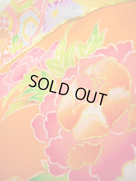 画像19: J1111K Mint  子供用 女性用着物 手描き友禅 化繊 淡い 薄い クリーム, ぼたん 【中古】 【USED】 【リサイクル】 ★★★★☆ (19)