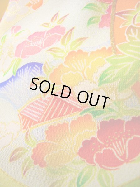画像20: J1111K Mint  子供用 女性用着物 手描き友禅 化繊 淡い 薄い クリーム, ぼたん 【中古】 【USED】 【リサイクル】 ★★★★☆ (20)