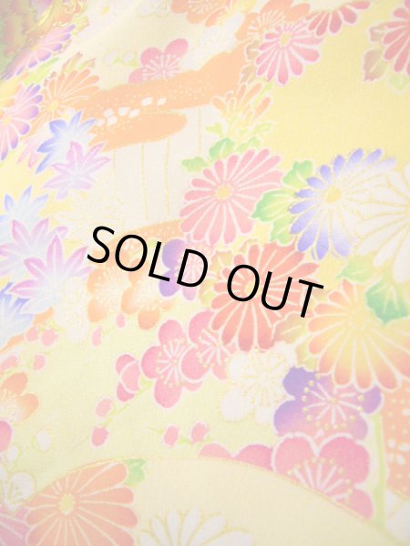 画像21: J1111K Mint  子供用 女性用着物 手描き友禅 化繊 淡い 薄い クリーム, ぼたん 【中古】 【USED】 【リサイクル】 ★★★★☆ (21)