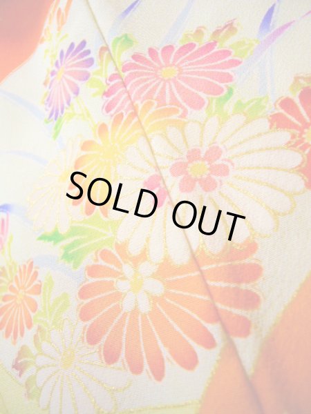 画像23: J1111K Mint  子供用 女性用着物 手描き友禅 化繊 淡い 薄い クリーム, ぼたん 【中古】 【USED】 【リサイクル】 ★★★★☆ (23)