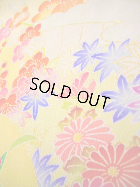 画像25: J1111K Mint  子供用 女性用着物 手描き友禅 化繊 淡い 薄い クリーム, ぼたん 【中古】 【USED】 【リサイクル】 ★★★★☆ (25)