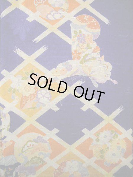 画像5: J1111N  子供用 女性用着物  シルク（正絹） 深い  青, 菊 【中古】 【USED】 【リサイクル】 ★★★☆☆ (5)