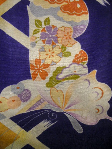 画像6: J1111N  子供用 女性用着物  シルク(正絹) 深い  青, 菊 【中古】 【USED】 【リサイクル】 ★★★☆☆ (6)