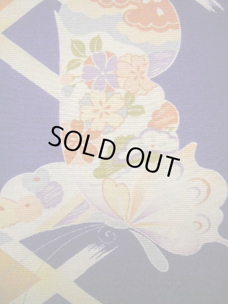 画像6: J1111N  子供用 女性用着物  シルク（正絹） 深い  青, 菊 【中古】 【USED】 【リサイクル】 ★★★☆☆ (6)