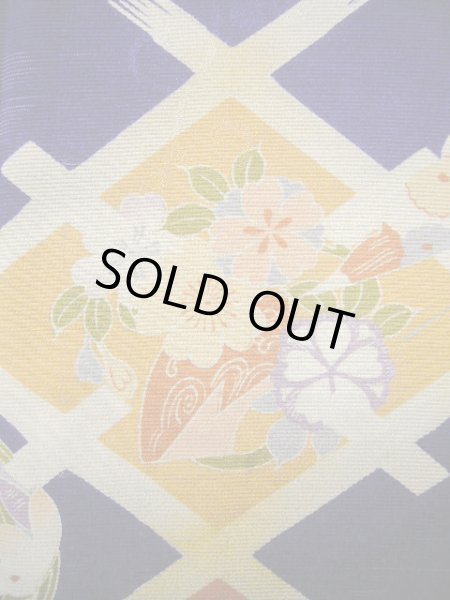 画像7: J1111N  子供用 女性用着物  シルク（正絹） 深い  青, 菊 【中古】 【USED】 【リサイクル】 ★★★☆☆ (7)