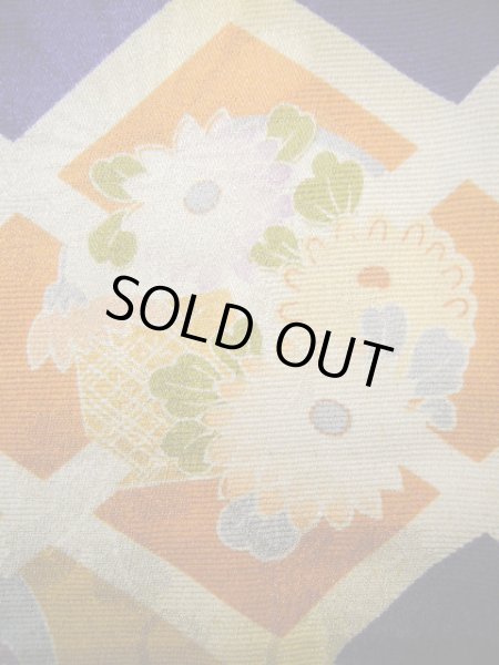 画像8: J1111N  子供用 女性用着物  シルク（正絹） 深い  青, 菊 【中古】 【USED】 【リサイクル】 ★★★☆☆ (8)