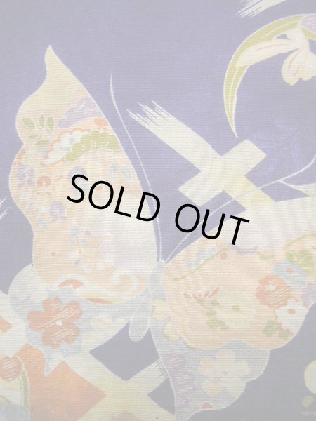 画像9: J1111N  子供用 女性用着物  シルク（正絹） 深い  青, 菊 【中古】 【USED】 【リサイクル】 ★★★☆☆ (9)