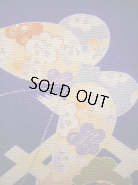 画像12: J1111N  子供用 女性用着物  シルク（正絹） 深い  青, 菊 【中古】 【USED】 【リサイクル】 ★★★☆☆ (12)