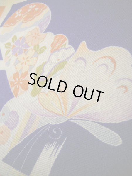 画像13: J1111N  子供用 女性用着物  シルク（正絹） 深い  青, 菊 【中古】 【USED】 【リサイクル】 ★★★☆☆ (13)