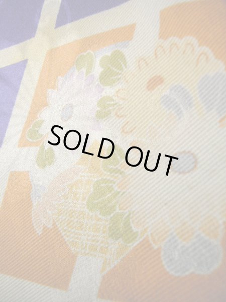 画像16: J1111N  子供用 女性用着物  シルク（正絹） 深い  青, 菊 【中古】 【USED】 【リサイクル】 ★★★☆☆ (16)