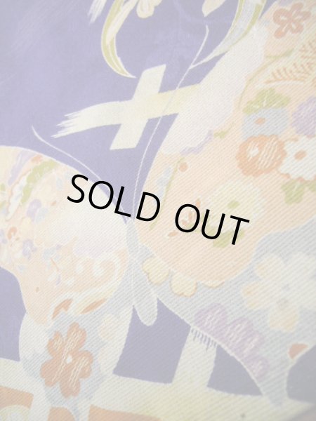 画像17: J1111N  子供用 女性用着物  シルク（正絹） 深い  青, 菊 【中古】 【USED】 【リサイクル】 ★★★☆☆ (17)