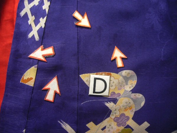 画像26: J1111N  子供用 女性用着物  シルク(正絹) 深い  青, 菊 【中古】 【USED】 【リサイクル】 ★★★☆☆ (26)