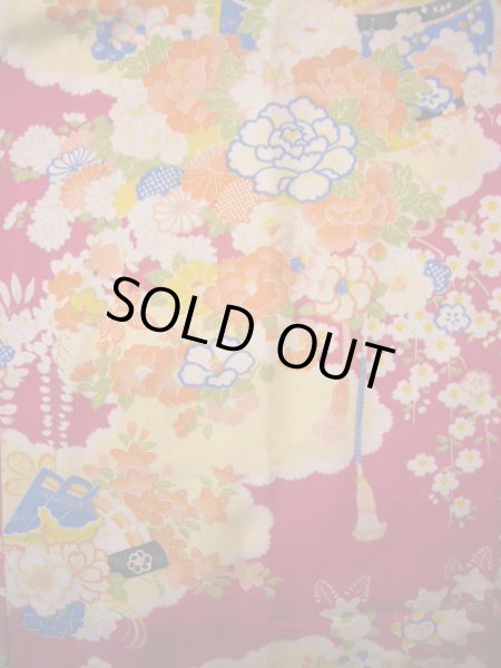 画像3: J1111T  子供用 女性用着物 鈴、杜若柄 シルク（正絹） 赤みのある 深い 紫, 花 【中古】 【USED】 【リサイクル】 ★★★☆☆ (3)