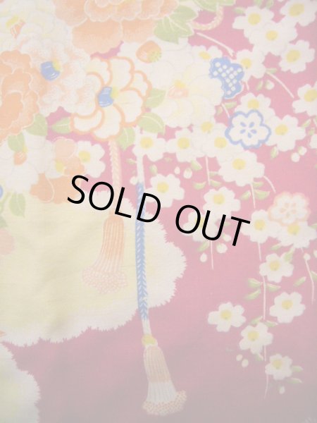 画像7: J1111T  子供用 女性用着物 鈴、杜若柄 シルク（正絹） 赤みのある 深い 紫, 花 【中古】 【USED】 【リサイクル】 ★★★☆☆ (7)