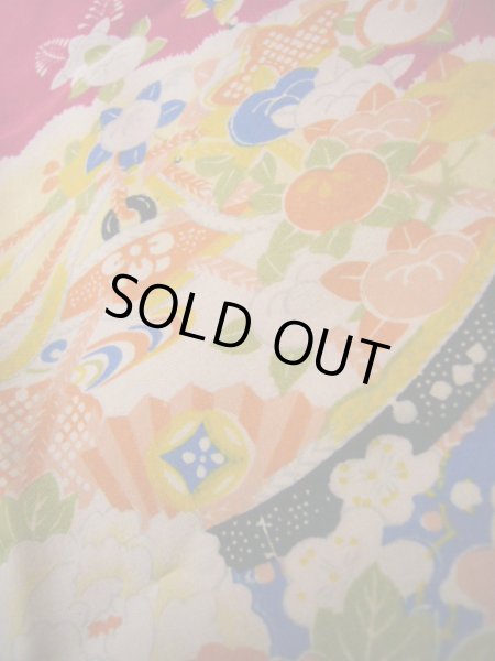 画像9: J1111T  子供用 女性用着物 鈴、杜若柄 シルク（正絹） 赤みのある 深い 紫, 花 【中古】 【USED】 【リサイクル】 ★★★☆☆ (9)