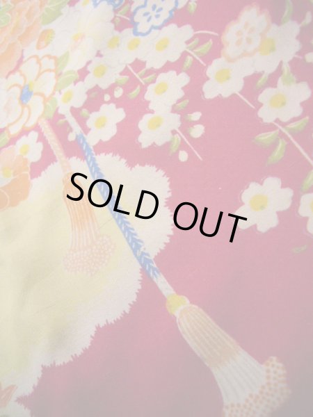 画像11: J1111T  子供用 女性用着物 鈴、杜若柄 シルク（正絹） 赤みのある 深い 紫, 花 【中古】 【USED】 【リサイクル】 ★★★☆☆ (11)