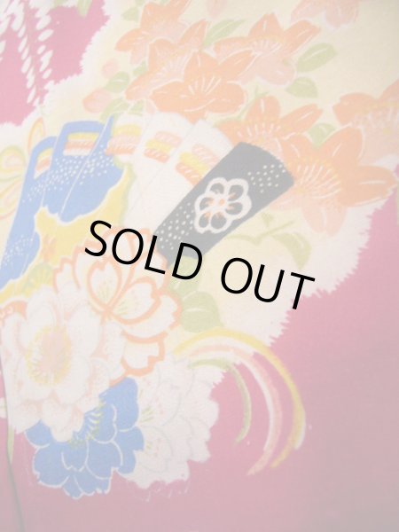 画像12: J1111T  子供用 女性用着物 鈴、杜若柄 シルク（正絹） 赤みのある 深い 紫, 花 【中古】 【USED】 【リサイクル】 ★★★☆☆ (12)