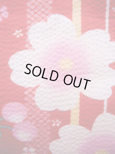 画像5: J1126N  子供用 女性用着物 浴衣、さくらんぼ柄 綿   赤, 縞 【中古】 【USED】 【リサイクル】 ★★★☆☆ (5)