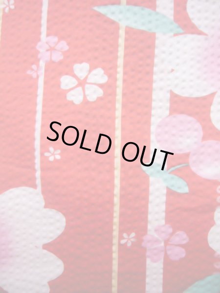 画像7: J1126N  子供用 女性用着物 浴衣、さくらんぼ柄 綿   赤, 縞 【中古】 【USED】 【リサイクル】 ★★★☆☆ (7)