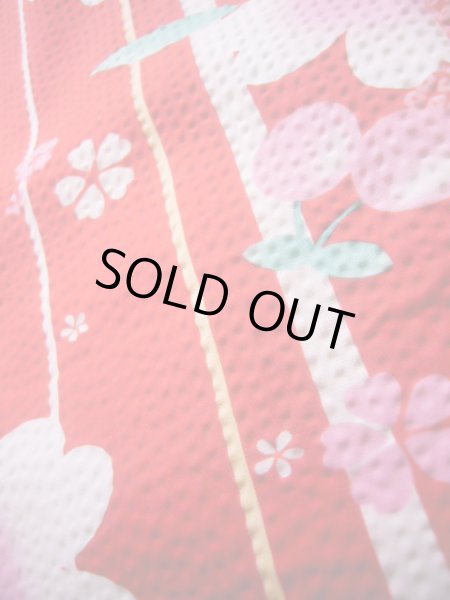 画像10: J1126N  子供用 女性用着物 浴衣、さくらんぼ柄 綿   赤, 縞 【中古】 【USED】 【リサイクル】 ★★★☆☆ (10)