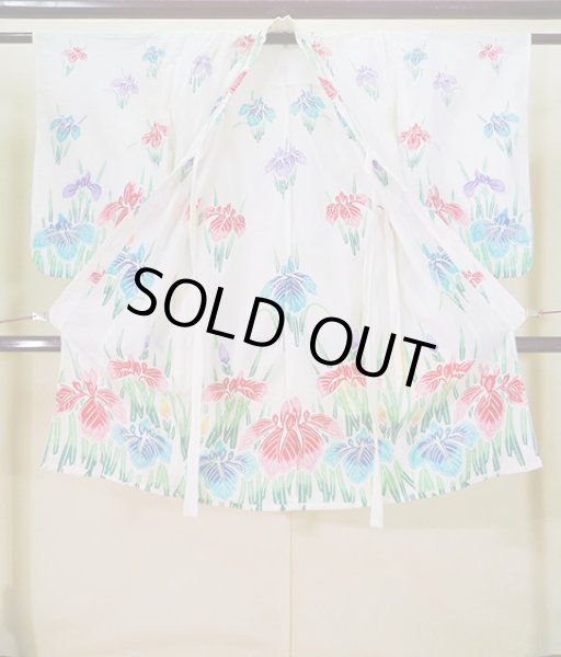 画像2: J1126O  子供用 女性用着物 浴衣 綿   白, あやめ 【中古】 【USED】 【リサイクル】 ★★☆☆☆ (2)